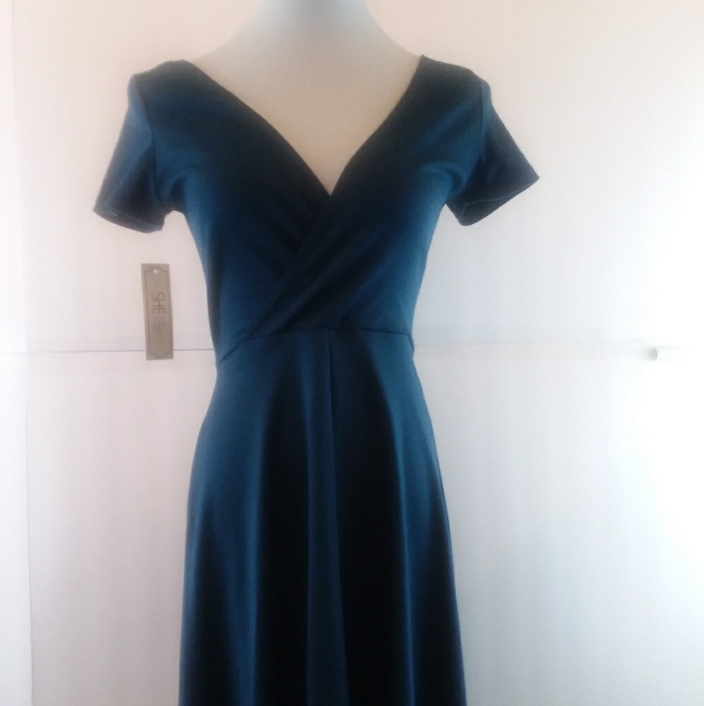 Blue Surplice V-Neck Dress by S.H.E. Size XS